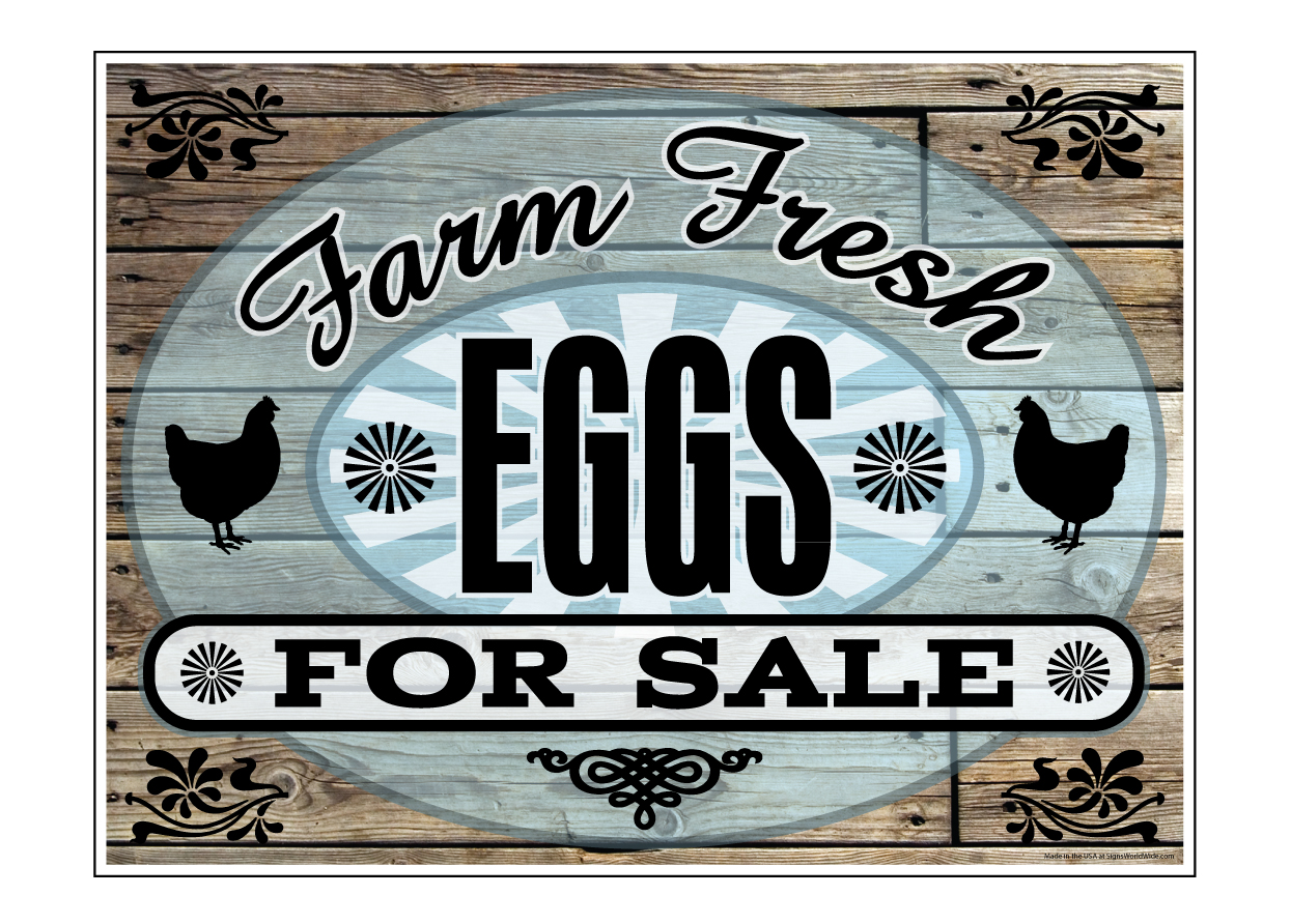 Buy our "Farm Fresh Eggs For Sale" wood grain corrugated plastic sign