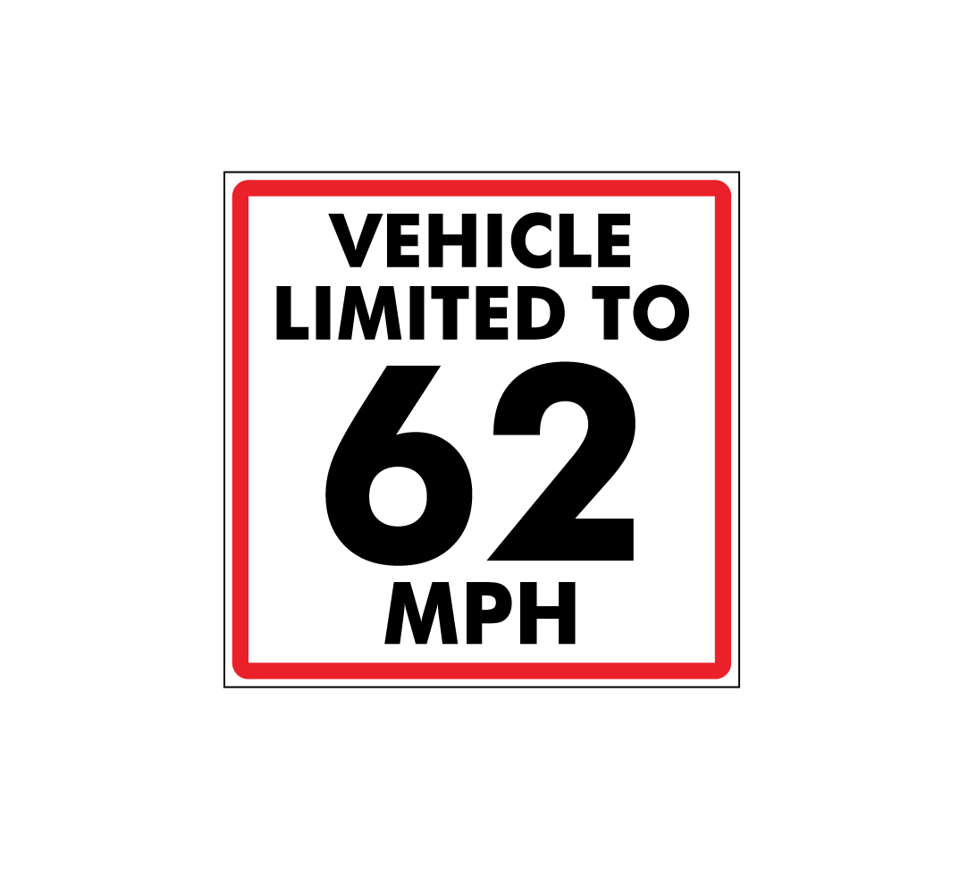 75 MPH Speed Stickers 70 50 Vehicle Is Restricted To 40 62 68 56 60 
