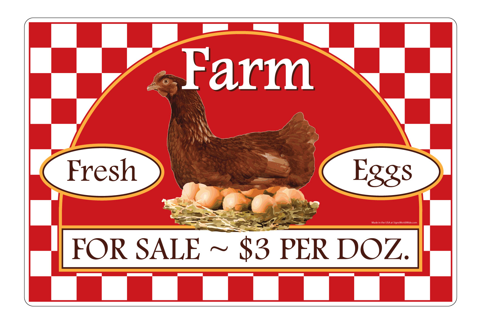 12 x 18 inch Aluminum Sign PREMIUM Personalized Farm Fresh Eggs for Sale Sign with Your Custom Message