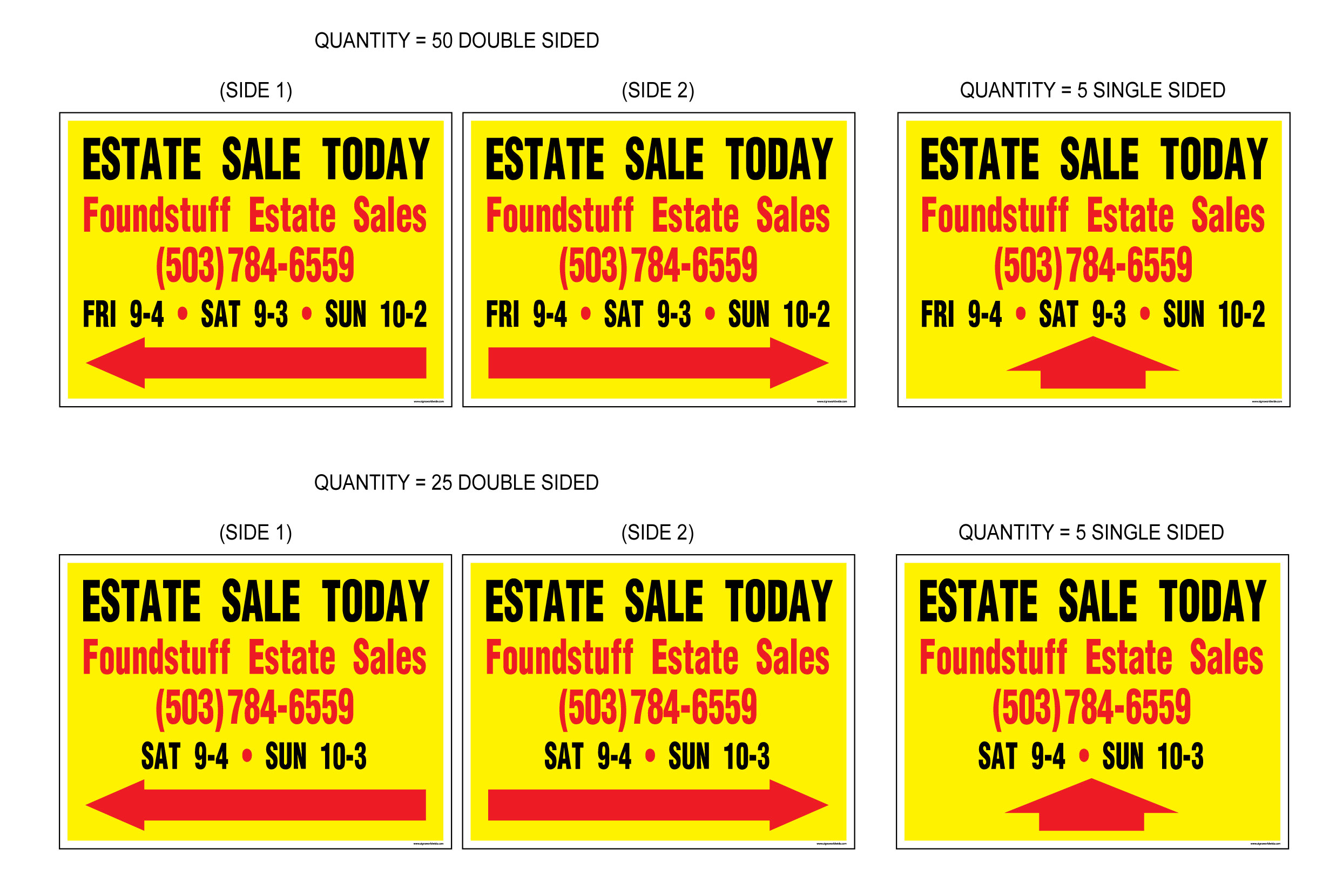 ESTATE SALE "TODAY" WITH ARROW Sandwich Board Sign 2-sided Kit NEW yellow 