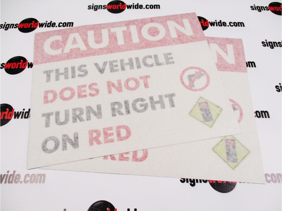 Buy our "This Vehicle Does Not Turn Right On Red" decal from Signs