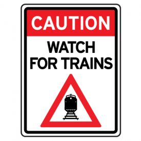 Caution watch for trains sign image