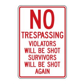 No Trespassing Violators Shot sign image