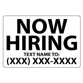 Now Hiring B&W Text Magnetic image with phone number