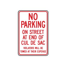 No Parking On Street Cul De Sac sign image