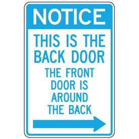 This Is the Back Door Aluminum Sign Image Blue