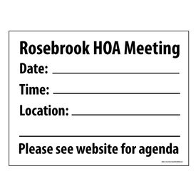 Rosebrook HOA Meeting sign image