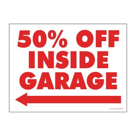 50% Off Inside Garage Red and White 18x24 Left Yard Sign Image