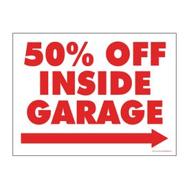 50% Off Inside Garage Red and White 18x24 Right Yard Sign Image