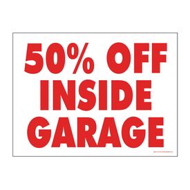 50% Off Inside Garage Red and White 18x24 Yard Sign Image
