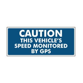 Decal Caution This Vehicle's Speed Monitored by GPS  Blue and White 3.5" x 8.25" Image