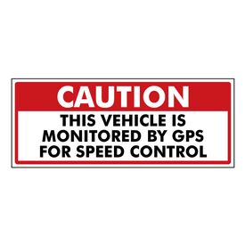 Decal Caution Vehicle Monitored by GPS  Red and Black 4" x 10" Image