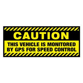 Decal Caution Vehicle Monitored by GPS  Y&B Stripes 4" x 10" Image