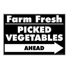 Farm Fresh Picked Vegetables Right Arrow B&W Sign