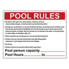 Pool Rules 18x24 Aluminum Sign Image