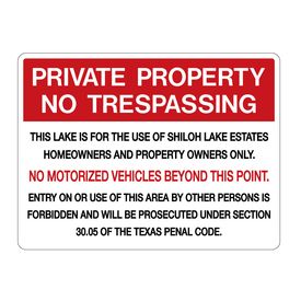 Private Property No Trespassing Section 30.05 Shiloh Lake Sign image