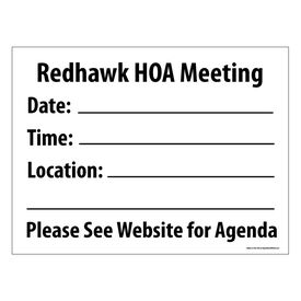 Redhawk HOA Meeting 18x24 Sign Image