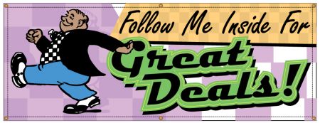Follow Me Inside Great Deals Retro banner image