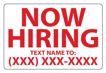 Now Hiring Text Magnetic image with phone number