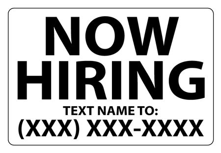 Now Hiring B&W Text Magnetic image with phone number