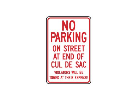 No Parking On Street Cul De Sac sign image