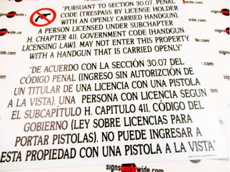 Handgun Law 30.07 Sign Image 1