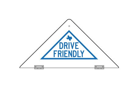 Drive Friendly decal on back of sign