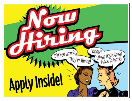 Now Hiring retro yard sign image