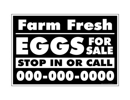 Farm Fresh Eggs B&W phone number 12x18 sign image