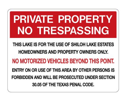 Private Property No Trespassing Section 30.05 Shiloh Lake Sign image