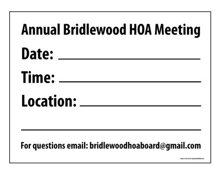 Annual Bridlewood HOA Meeting sign image