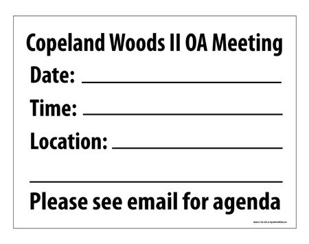 Copeland Woods II OA Meeting Sign Image