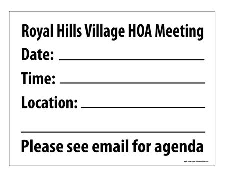 Royal Hills Village HOA Meeting Sign Image