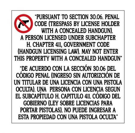 Gun Law 30.06 sign image