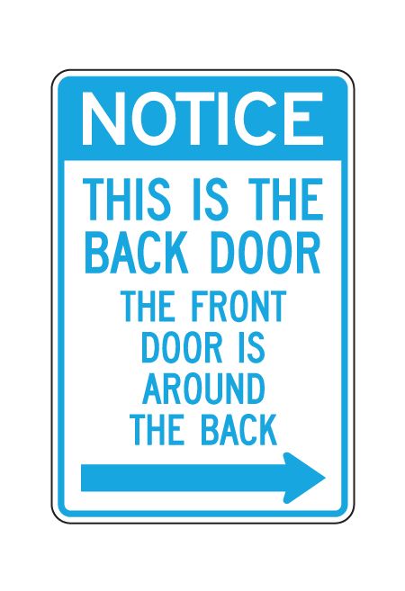 This Is the Back Door Aluminum Sign Image Blue