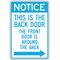 This Is the Back Door Aluminum Sign Image Blue