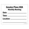 Greater Pines Monthly HOA Meeting sign image